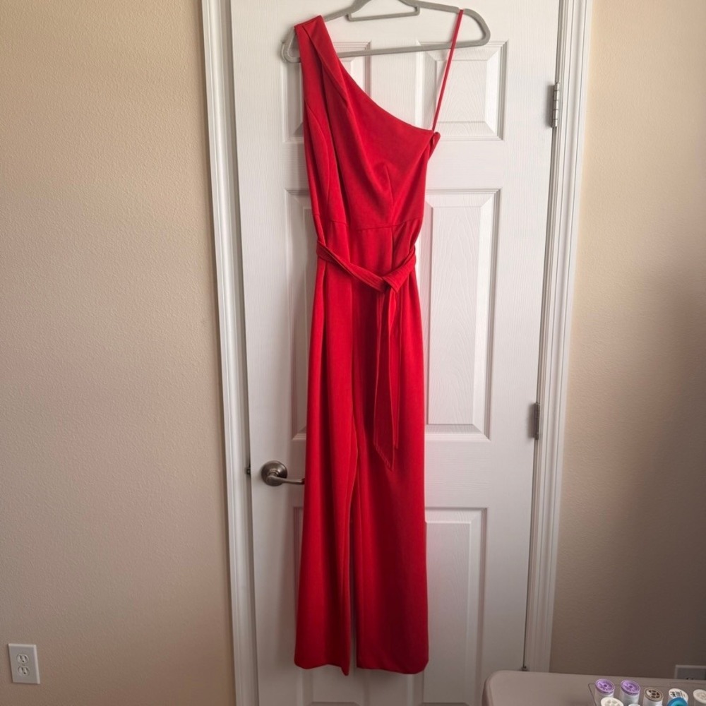 Antonio Melani Red One Shoulder Wide Leg Jumpsuit with Tie Waist Size 6